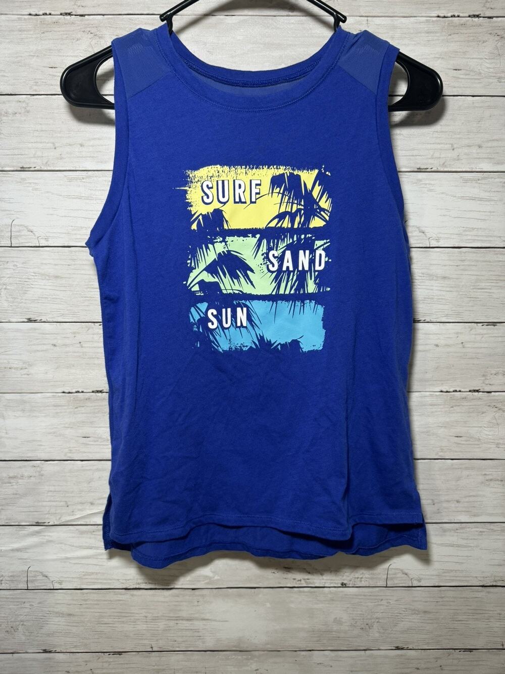 Athletic Works Girls Blue Surf Sand Sun Graphic Mesh Sleeveless Tank Top Shirt
